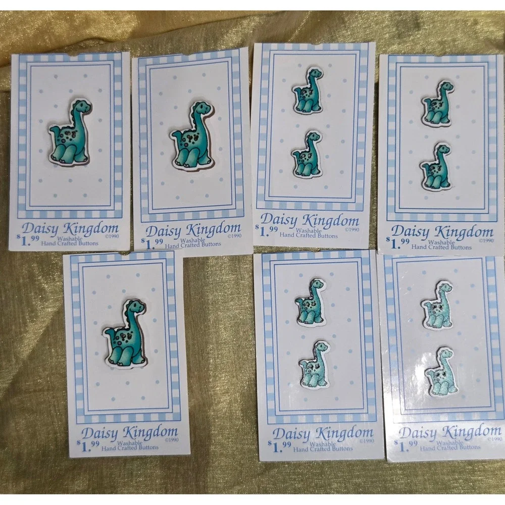 Vintage 1990 Daisy Kingdom Dinosaur Buttons Teal Blue Brontosaurus 566 L 566 S